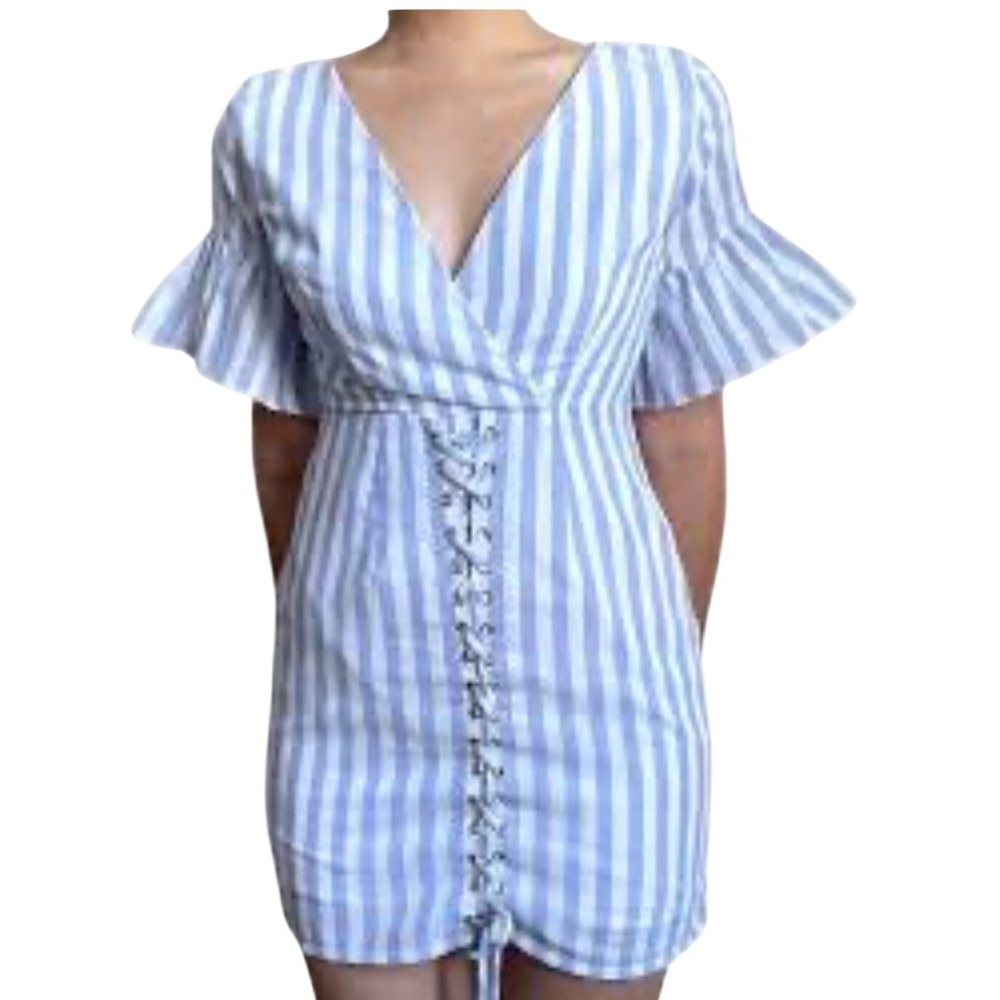 SABO SKIRT KAHLIA STRIPE  RUFFLE  SLEEVE  MINI DRESS SIZE S‎